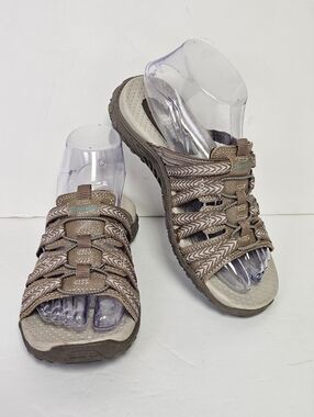 Skeechers Reggae - Repetition Sandal Slides Beige Tan Sz 6 Athletic Activewear